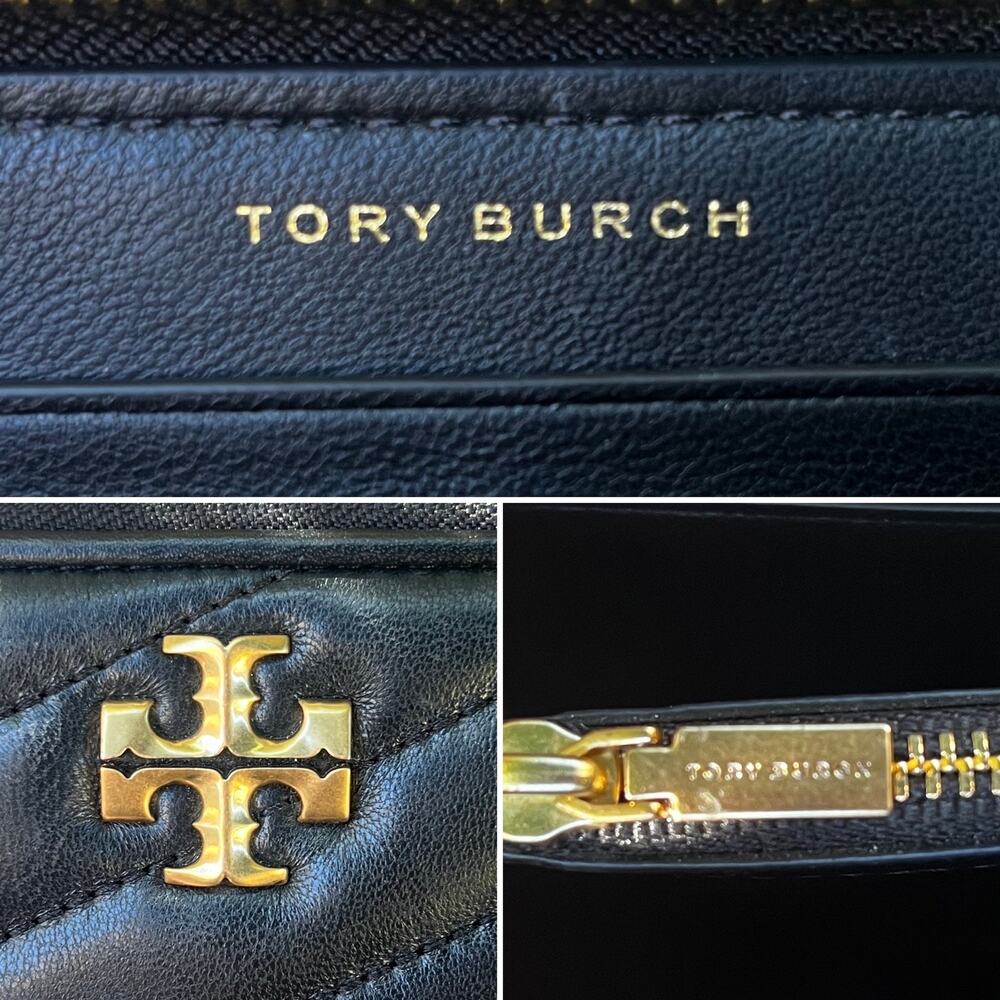 Tory Burch Kira Chevron Quilted Leather Zip Continental Wallet Black Gold - Picture 3 of 8